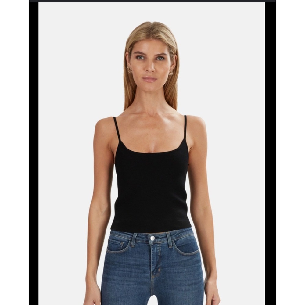 A.L.C. Ava Top Black Ribbed Knit Spaghetti Strap Camisole Tank S-1907 7SWTP00200